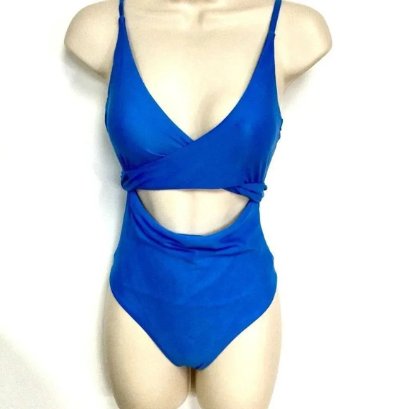 aerie Other - Aerie Womens Blue Heaven Shine Pique Wrap Scoop One Piece Swimsuit Small